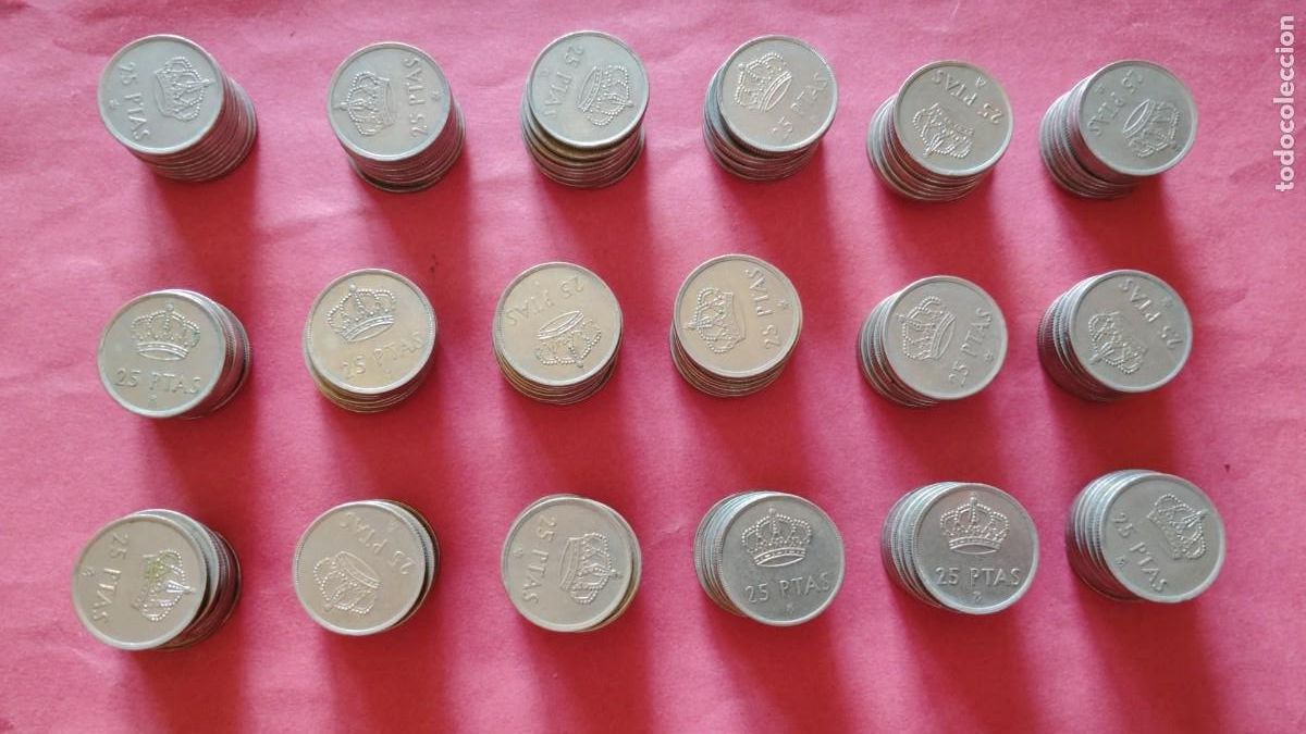 Monedas Juan Carlos I: JUAN CARLOS I.-MONEDAS.-25 PESETAS.-LOTE DE 180 MONEDAS.-A&Ntilde;OS 1975-1982.