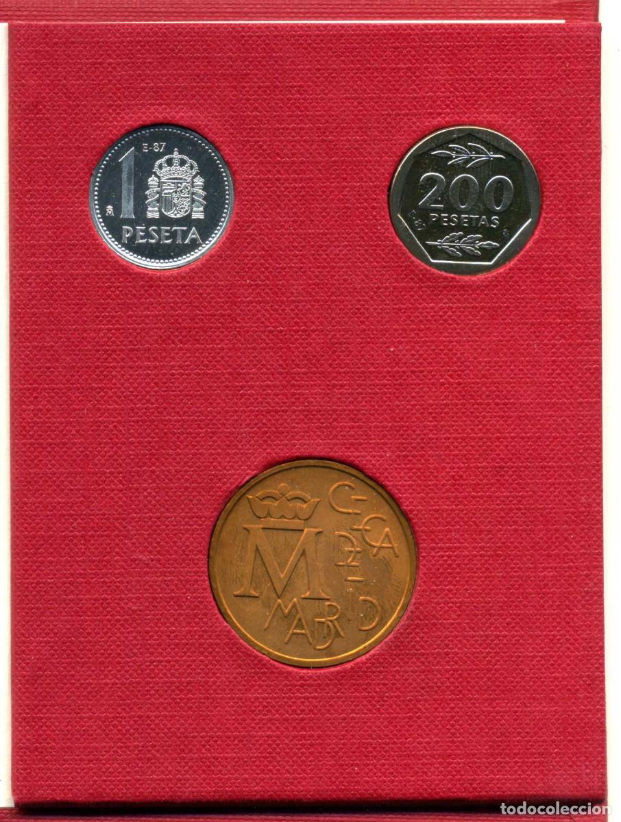 Monedas Juan Carlos I: XS- Cartera III Exposici&oacute;n Numism&aacute;tica E-87 2 monedas y una medalla 1987 1 Pta. 200 Pts.