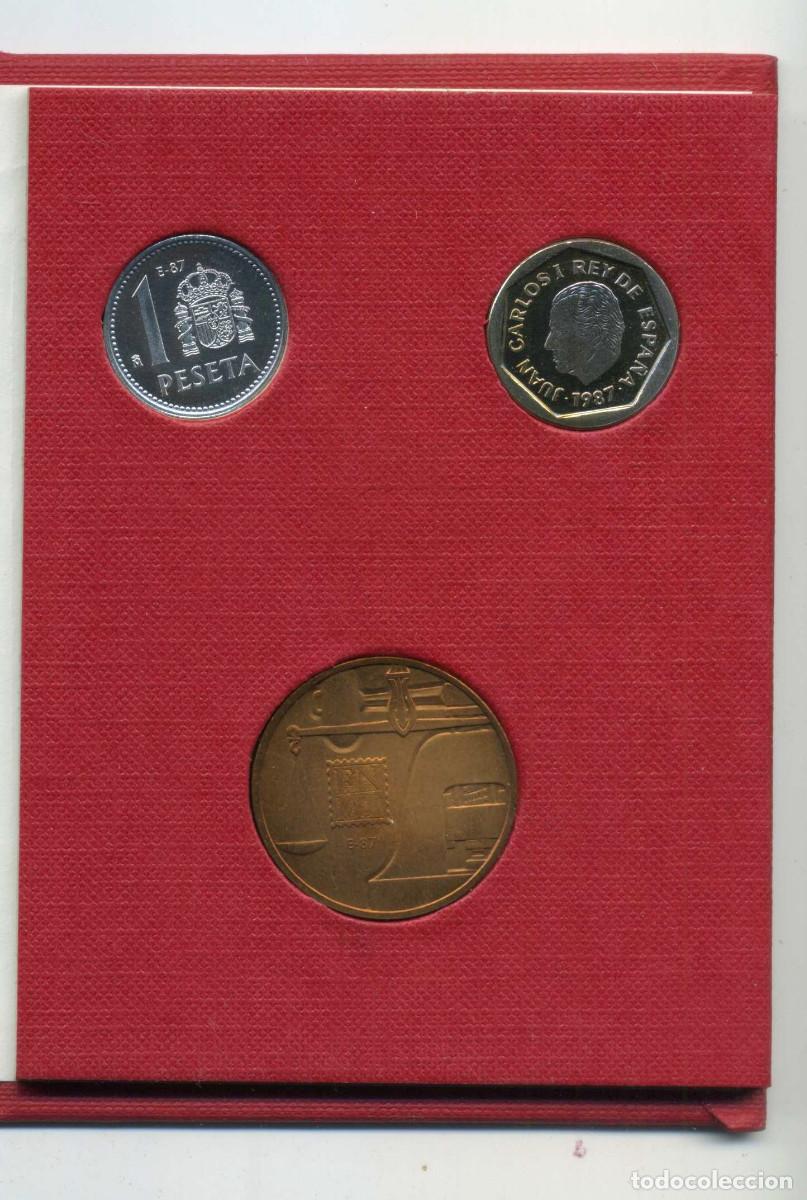 Monedas Juan Carlos I: XS- Cartera III Exposici&oacute;n Numism&aacute;tica E-87 2 monedas y una medalla 1987 1 Pta. 200 Pts.