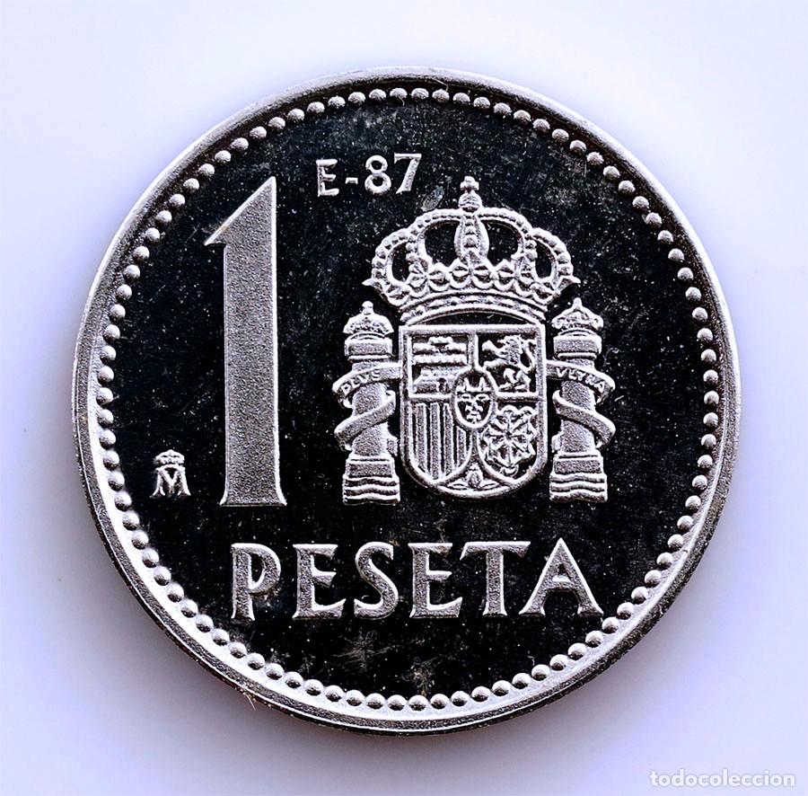 Monedas Juan Carlos I: SC. Juan Carlos I. 1 peseta E-87. 1987. SC/UNC. Aluminio 1,2 g. Escasa