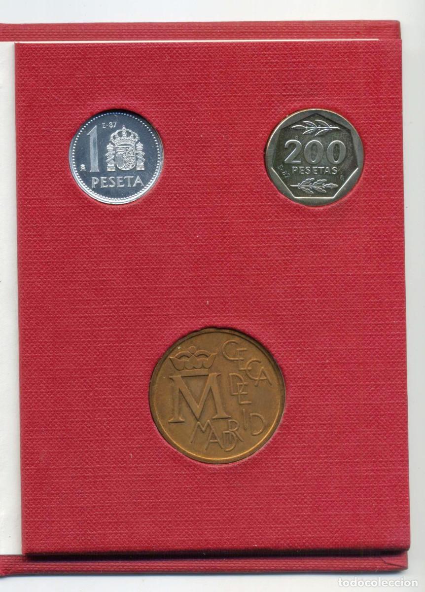 Monedas Juan Carlos I: XS- Cartera III Exposici&oacute;n Numism&aacute;tica E-87 2 monedas y una medalla 1987 1 Pta. 200 Pts.