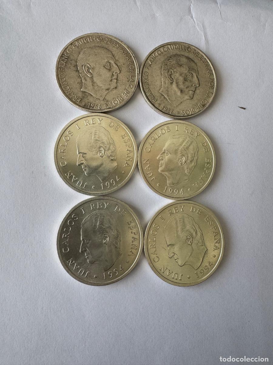 Monedas Juan Carlos I: Lote de 6 monedas de plata, 2 de cien pes&eacute;tas de Franco y 4 de 2000 ptas. de Juan Carlos I.