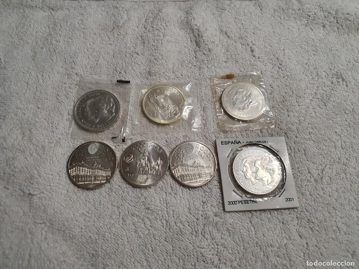 Monedas Juan Carlos I: Lote 7 monedas 2000 pesetas plata 1995 y post.