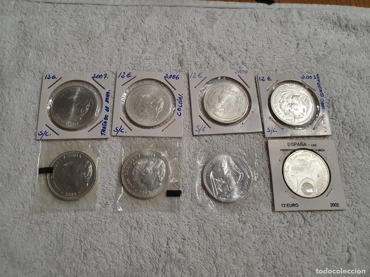 Monedas Juan Carlos I: Lote 8 monedas de 12 euros plata 2002 y post.