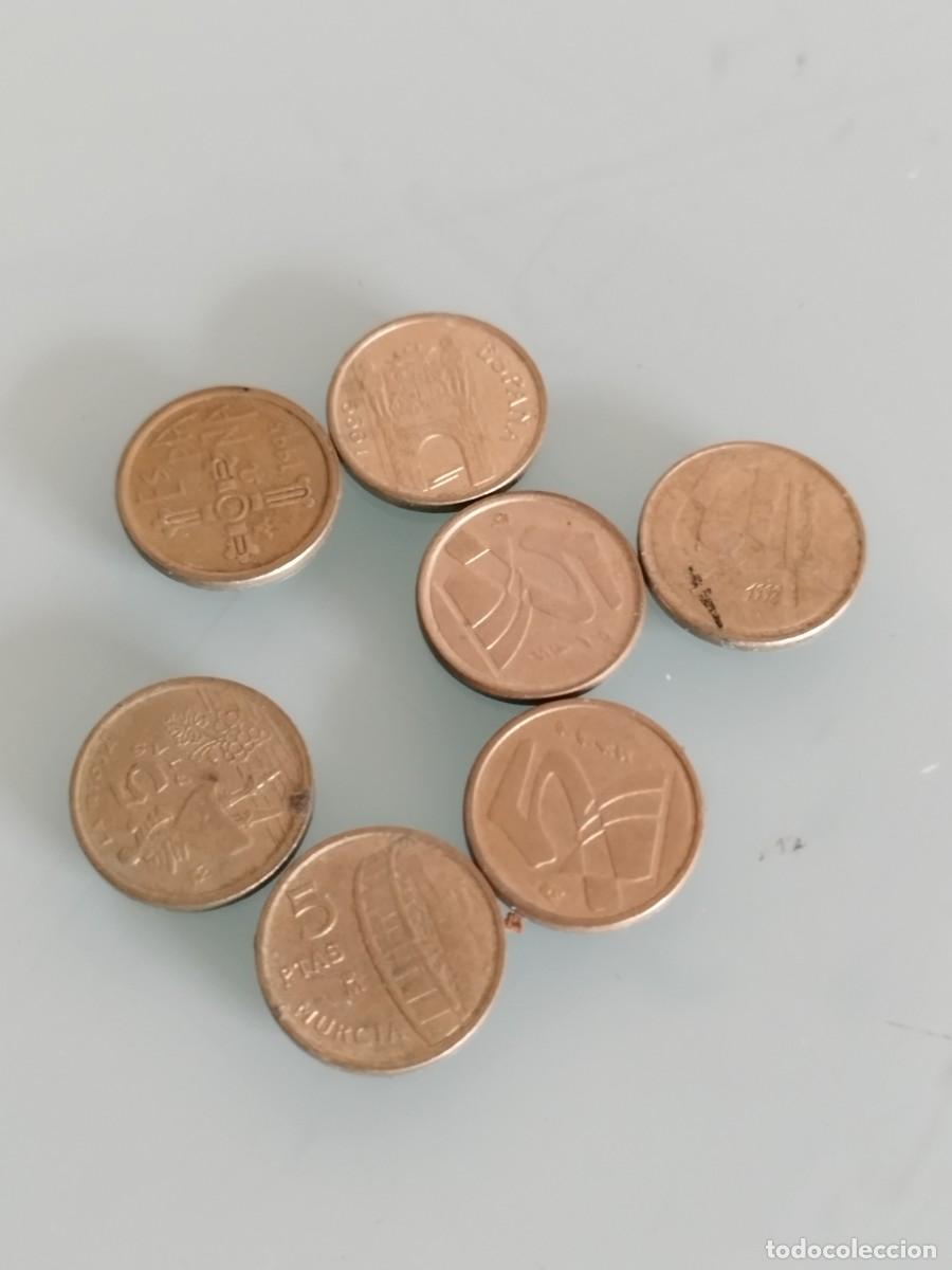 Monedas Juan Carlos I: Conjunto de 7 monedas de 5 pesetas espa&ntilde;olas de la &eacute;poca de Juan Carlos I. Duros.