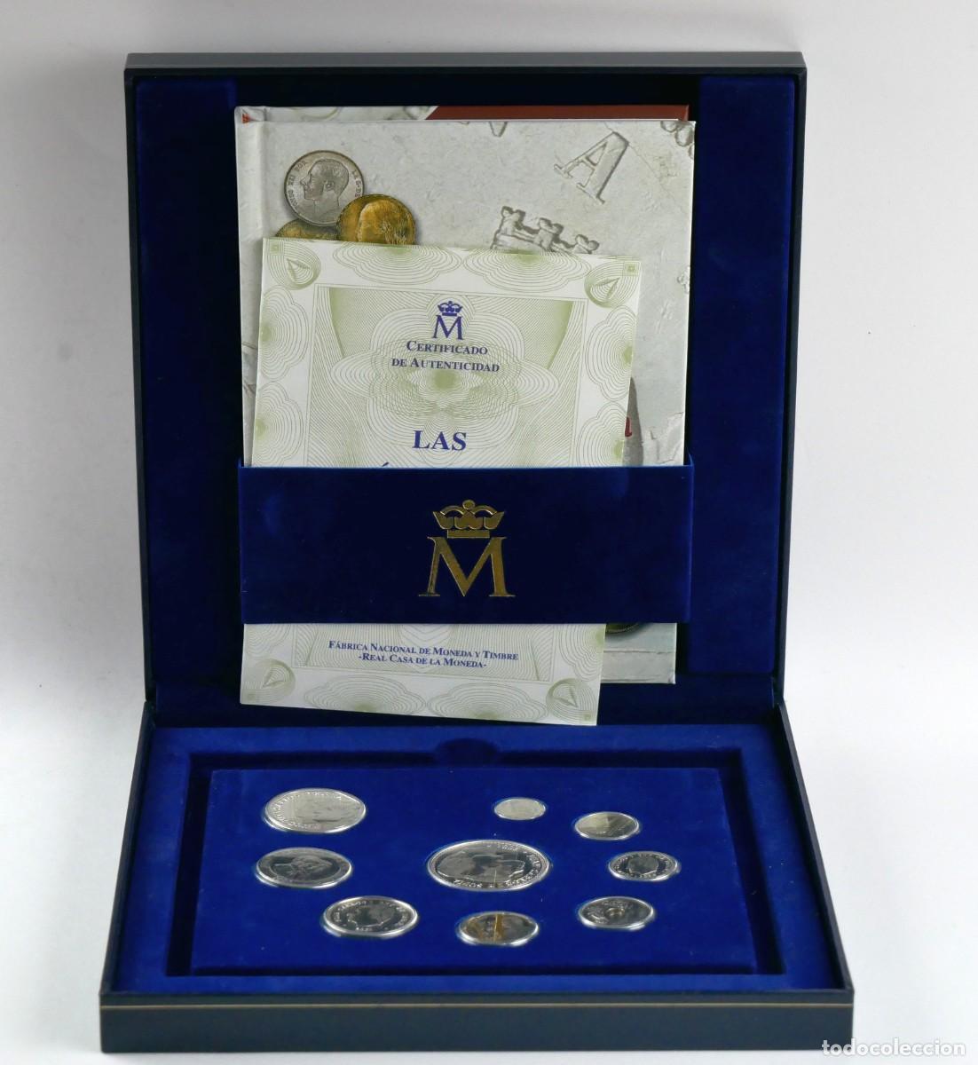 Monedas Juan Carlos I: Espa&ntilde;a 2001 FNMT &ndash; Las &Uacute;ltimas Pesetas en Plata &ndash; 9 monedas .925 &ndash; Estuche + Certificado + Libro