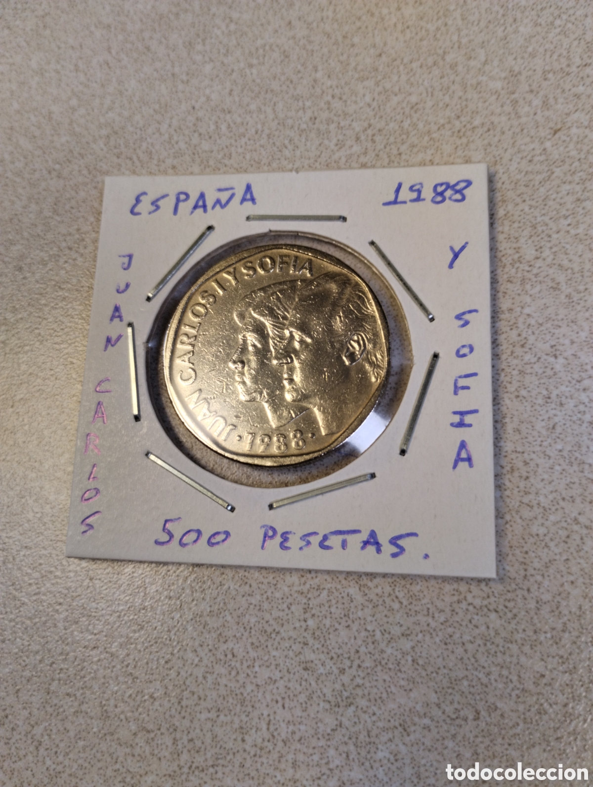 Monedas Juan Carlos I: Moneda 500 pesetas Espa&ntilde;a a&ntilde;o 1988 mbc encartonada