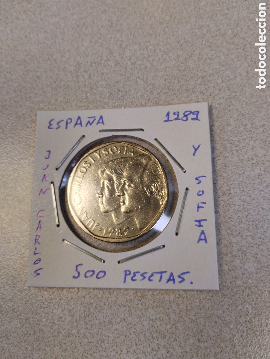 Monedas Juan Carlos I: Moneda 500 pesetas Espa&ntilde;a a&ntilde;o 1989 mbc encartonada