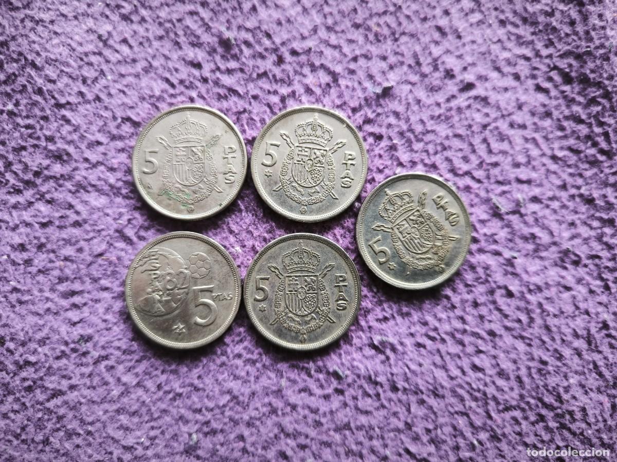 Monedas Juan Carlos I: Lote 5 Monedas De 5 Pesetas Juan Carlos I &ndash; Incluye Espa&ntilde;a '82 Mundial &ndash; Coleccionista