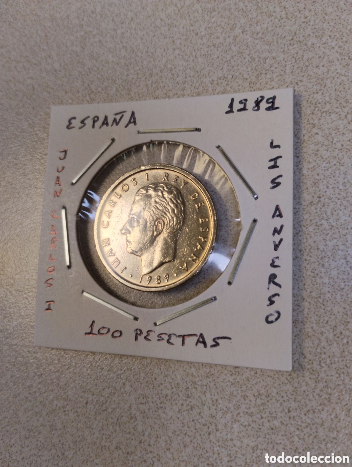 Monedas Juan Carlos I: Moneda de 100 pesetas Espa&ntilde;a a&ntilde;o 1989 lis anverso mbc encartonada