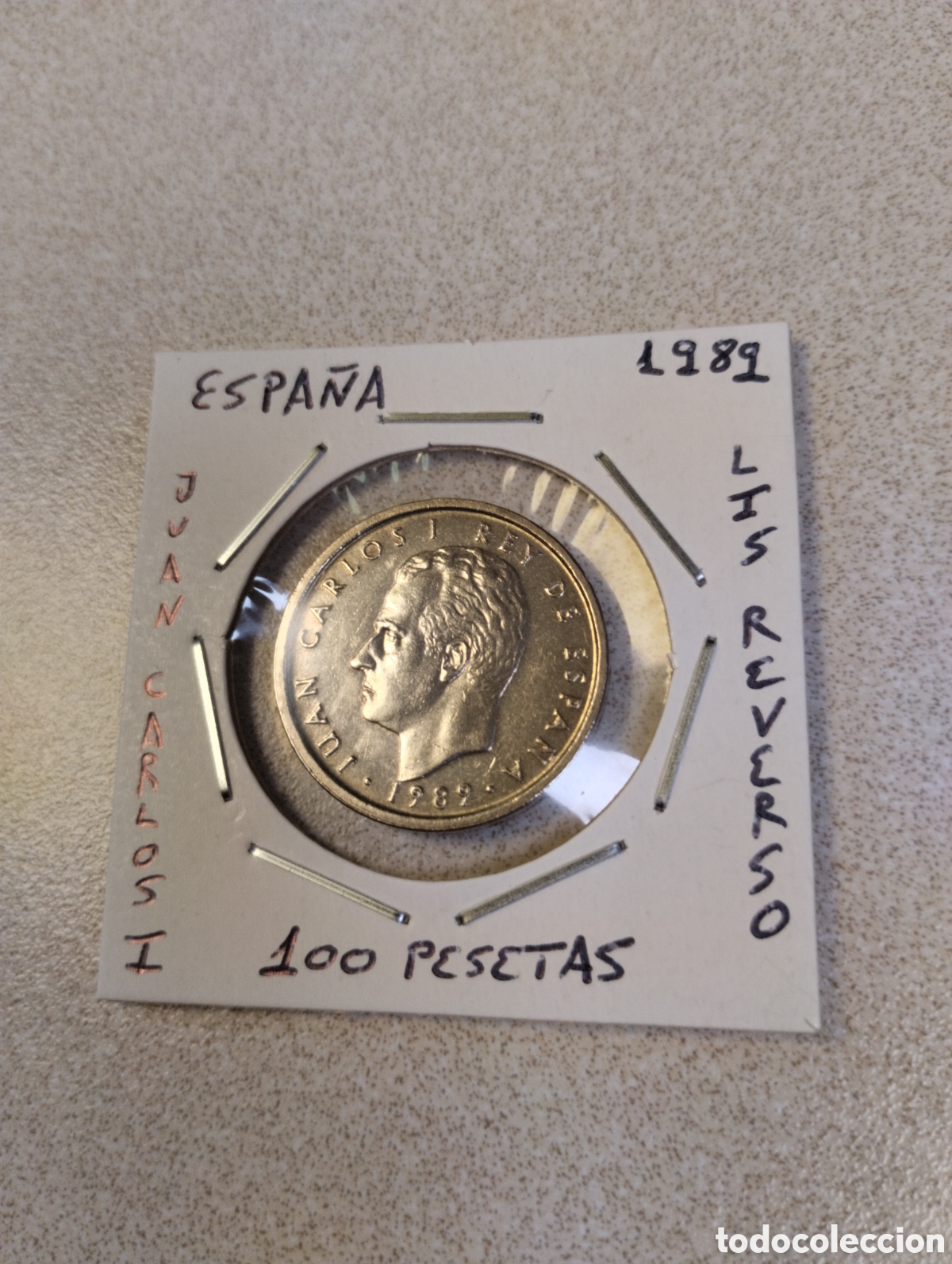 Monnaies Juan Carlos I: Moneda de 100 pesetas Espa&ntilde;a a&ntilde;o 1989 lis reverso mbc encartonada