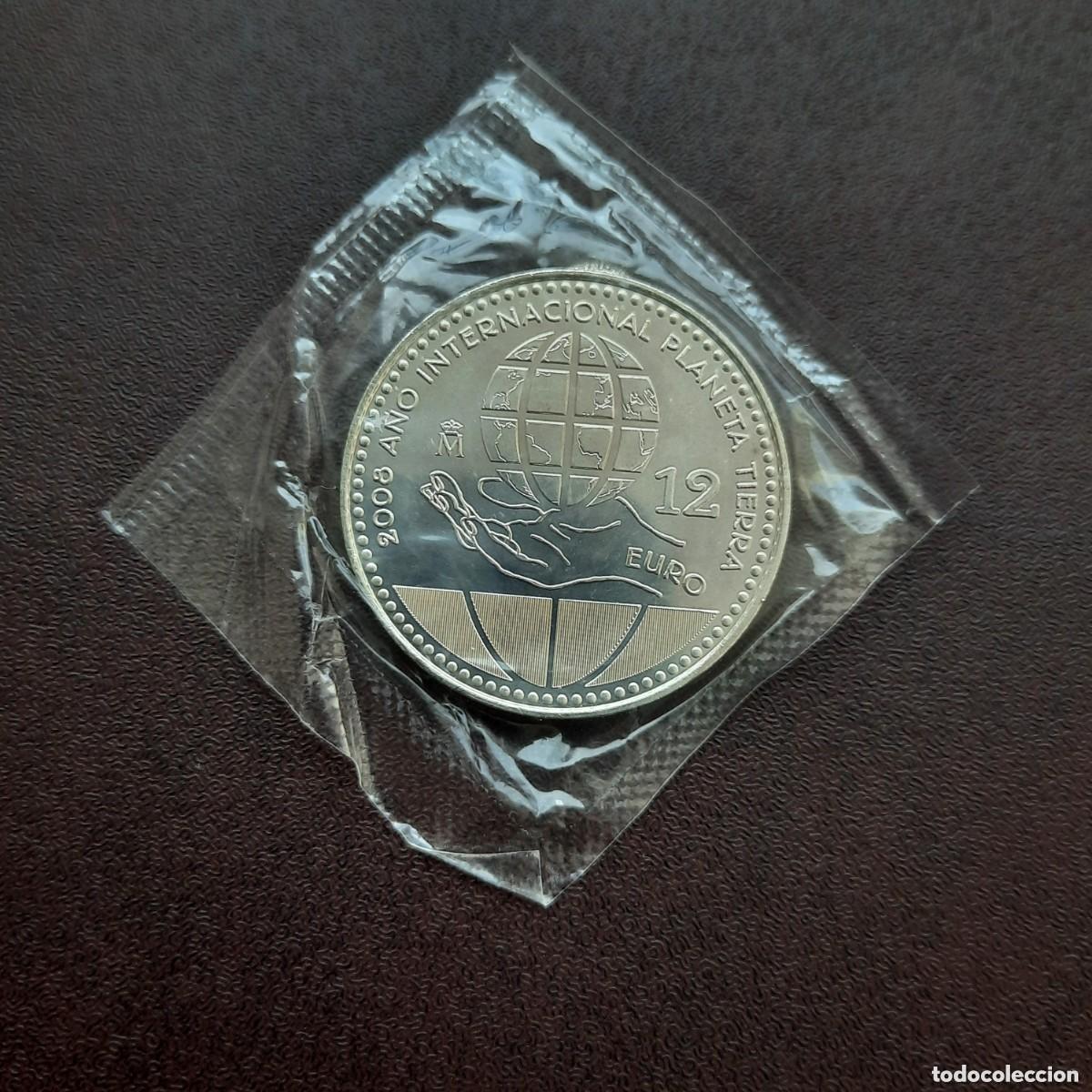 Monedas Juan Carlos I: MONEDA DE 12 EUROS DEL A&Ntilde;O 2008, A&Ntilde;O INTERNACIONAL PLANETA TIERRA, PLATA PRECINTADA