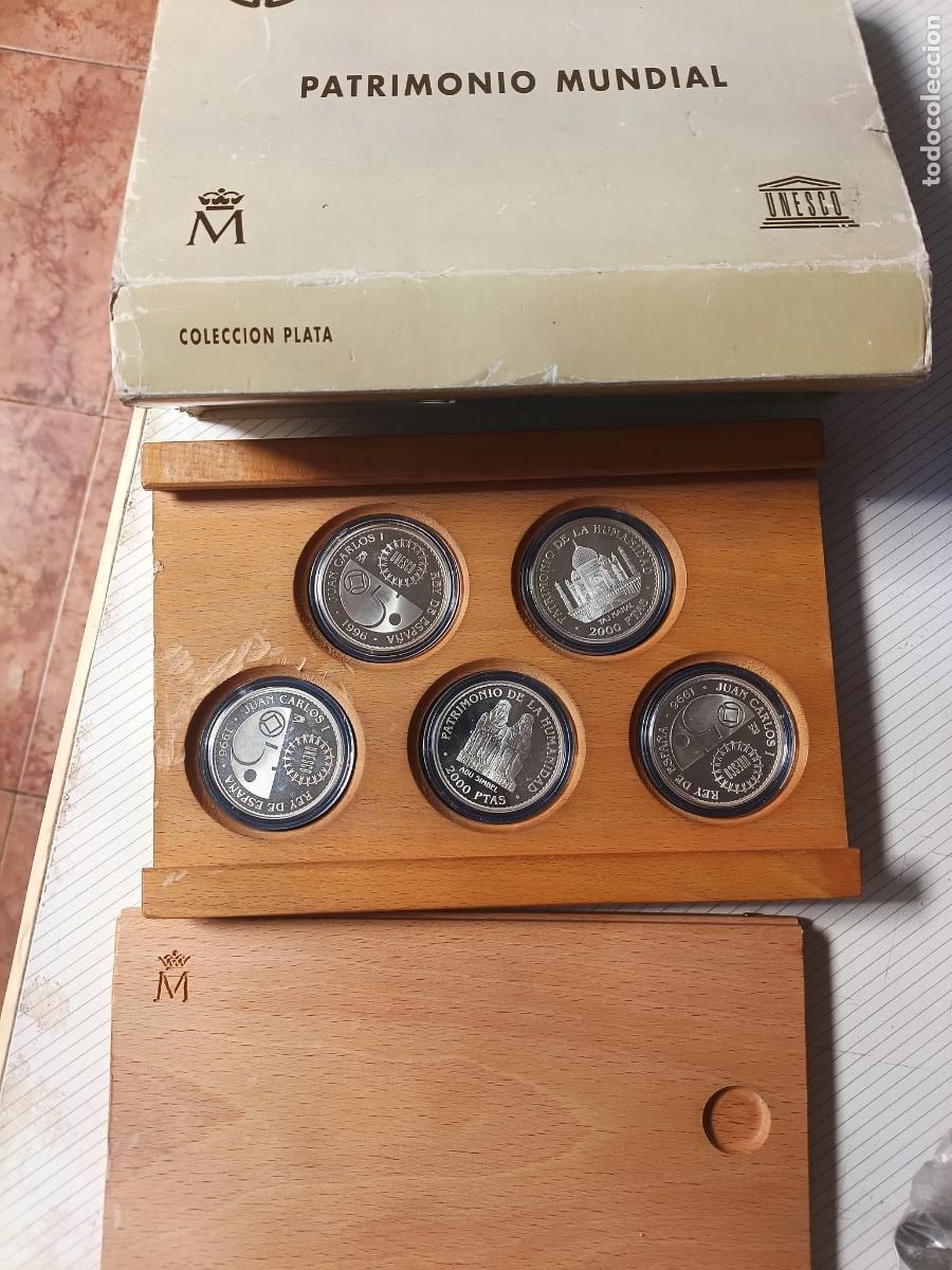 Monedas Juan Carlos I: Colecci&oacute;n de 5 monedas 2000 Pesetas PLATA a&ntilde;o 1996. Patrimonio Mundial UNESCO