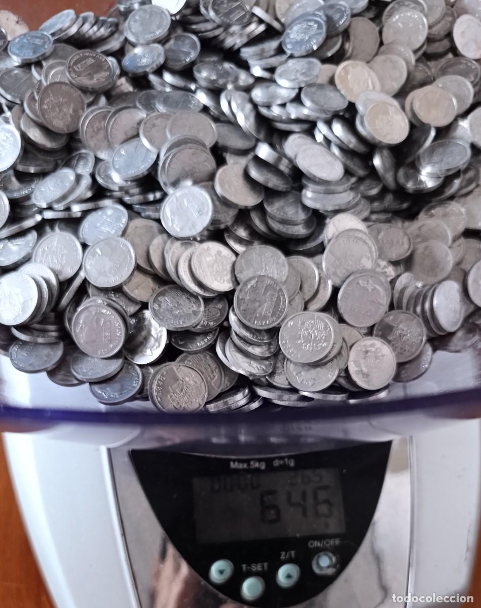 Monedas Juan Carlos I: Lote Monedas 1 Peseta Juan Carlos I (Lenteja) &ndash; 646 g (aprox. 1.170 uds) Aluminio