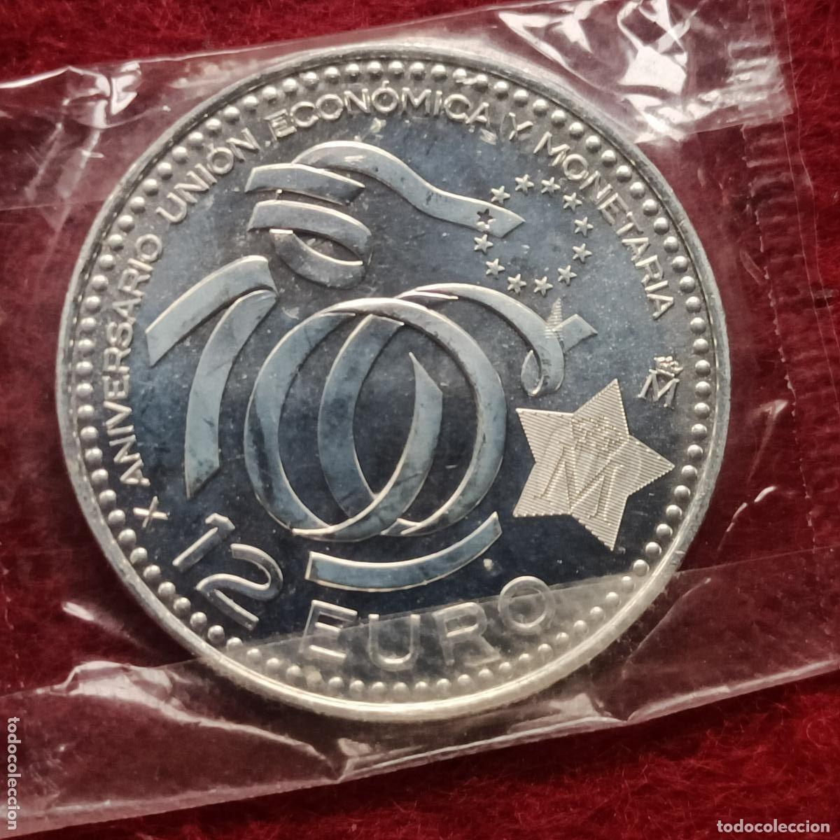 Monedas Juan Carlos I: Espa&ntilde;a 12 euros plata 2009, X aniversario Uni&oacute;n Econ&oacute;mica y Monetaria, precintada
