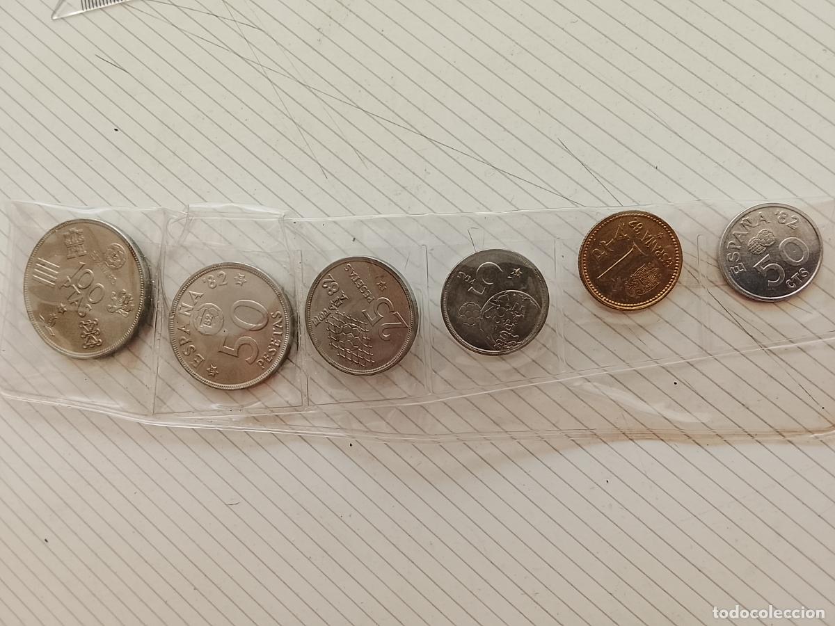 Monedas Juan Carlos I: Tira de monedas nuevas del Mundial 82. En tira SC 1980, estrella 80