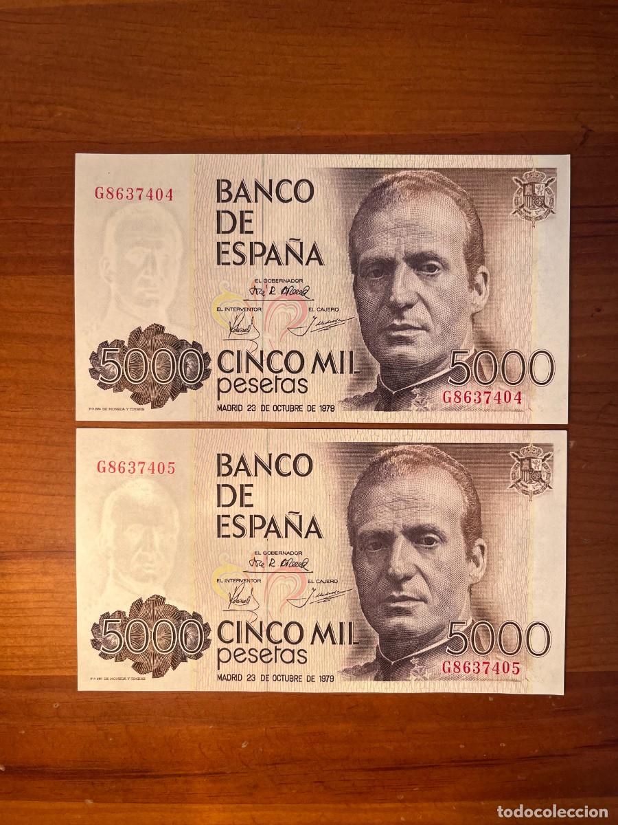 Monedas Juan Carlos I: Pareja Correlativa 5000 Pesetas 1979 - Juan Carlos I - Estado SC / Sin Circular (Serie G8)