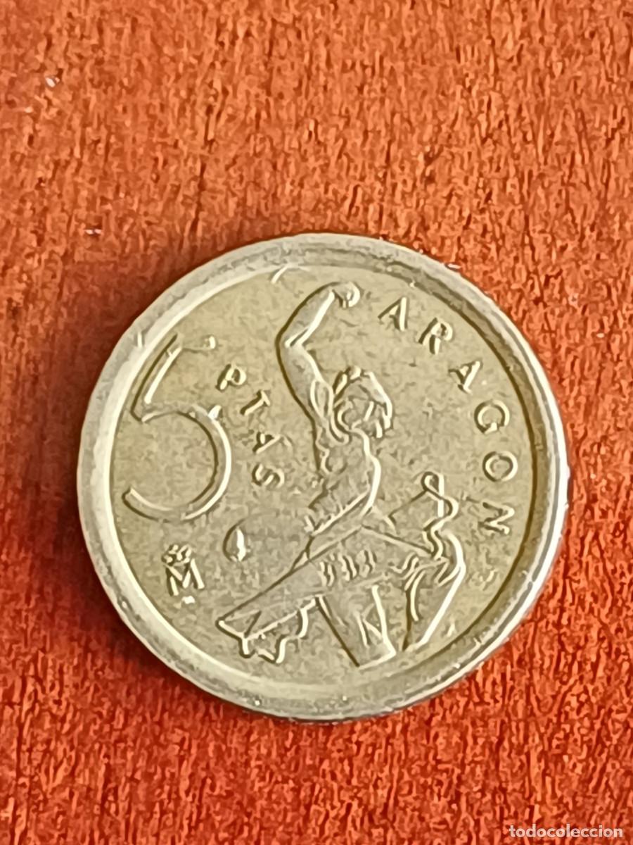 Monedas Juan Carlos I: Moneda de 5 pesetas conmemorativa de Aragon del a&ntilde;o 1994, durante el reinado de Juan Carlos I.