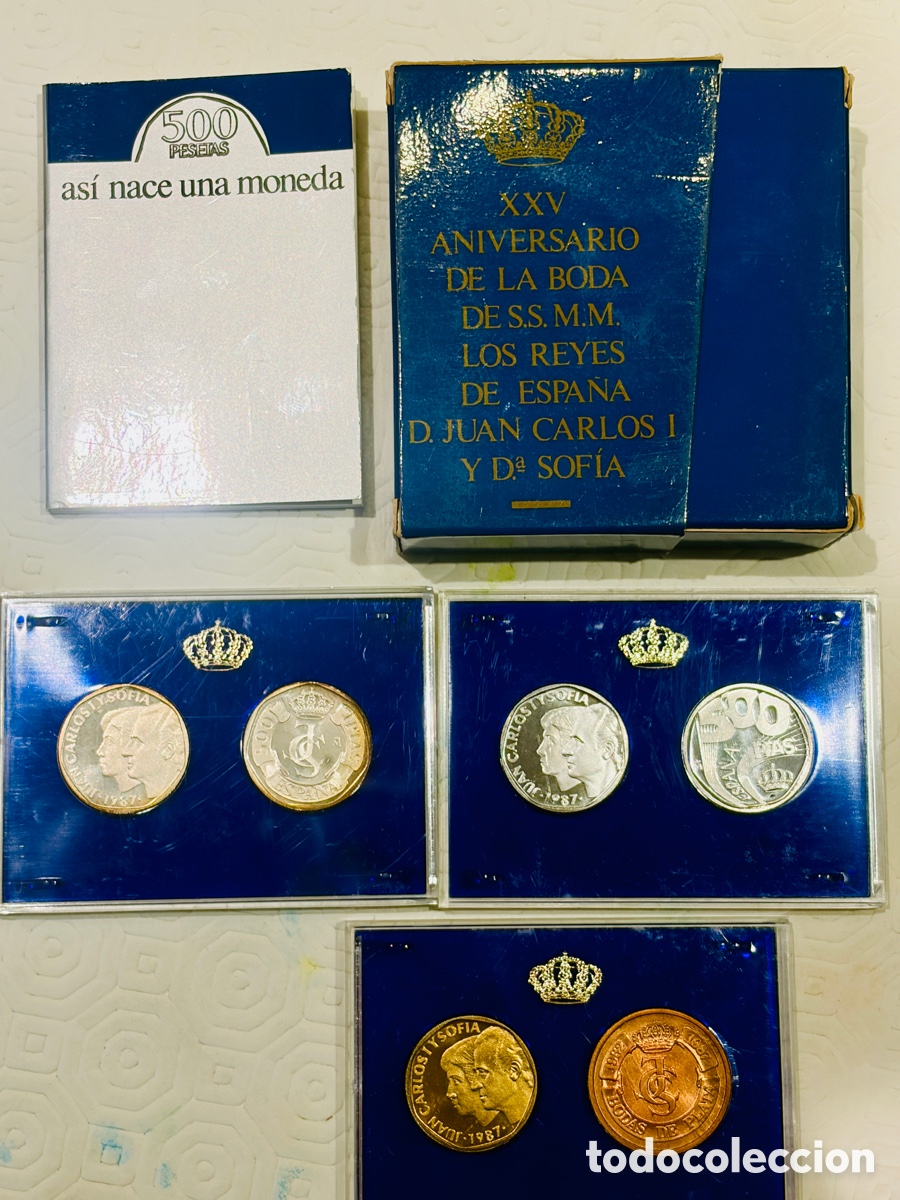 Monedas Juan Carlos I: FNMT 1987 &ndash; 25 Aniversario Boda Reyes Juan Carlos I y Sof&iacute;a &ndash; &ldquo;As&iacute; nace una moneda&rdquo; &ndash; Set completo