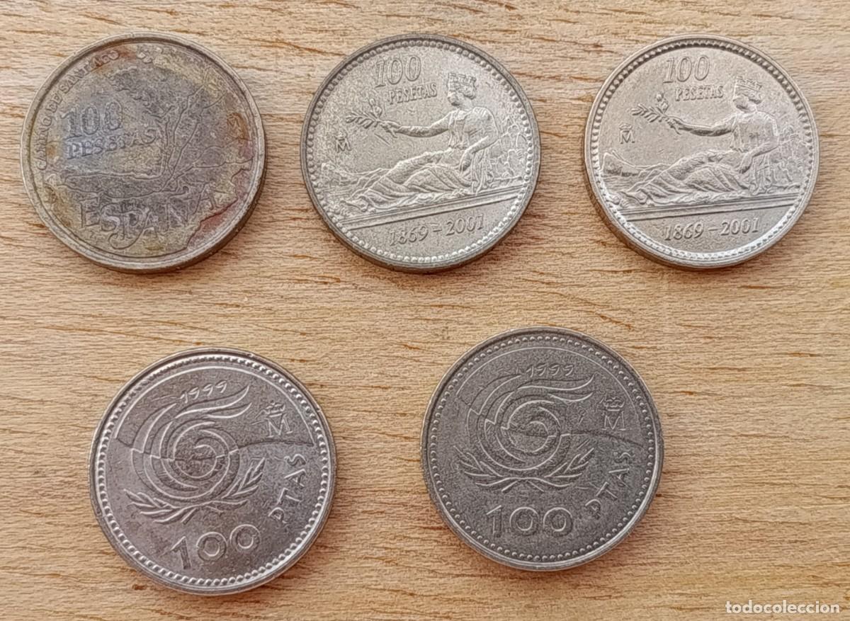Monedas Juan Carlos I: Lote 5 Monedas 100 Pesetas (1993-2001) Conmemorativas y &Uacute;ltimas Emisiones - Bronce de Aluminio