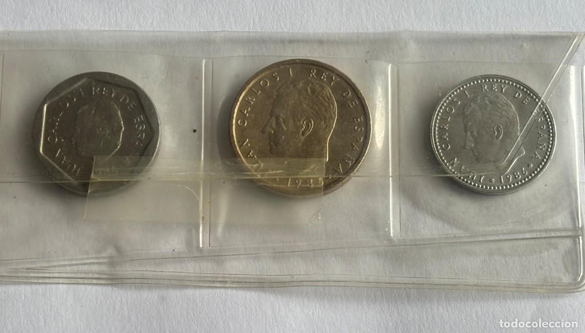 M&uuml;nzen unter Juan Carlos I: LAS TRES MONEDAS DE JUAN CARLOS I 1986 SIN CIRCULAR, 1-100 (LIS REVERSO) Y 200 PESETAS