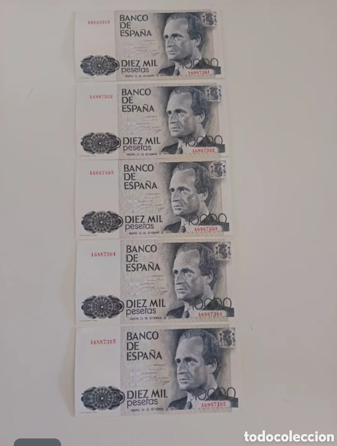 Monedas Juan Carlos I: 5 Billetes 10.000 Pesetas. Serie correlativa