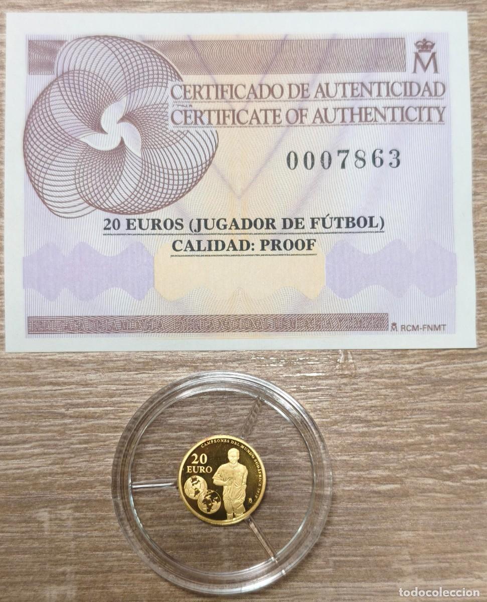 Monedas Juan Carlos I: ESPA&Ntilde;A. A&Ntilde;O 2010. 20 EUROS ORO (999) CAMPEONES DEL MUNDO. PESO 1,24 GR