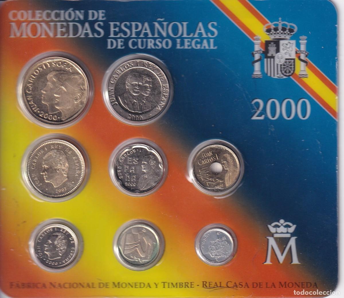 Moedas Juan Carlos I: 2000 CARTERA CON 8 MONEDAS - PRUEBAS NUMISM&Aacute;TICAS - FABRICA NACIONAL DE MONEDA Y TIMBRE