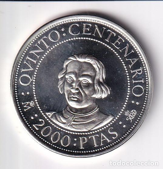 Coins Juan Carlos I: MONEDA DE PLATA DE ESPA&Ntilde;A DE 2000 PESETAS DEL A&Ntilde;O 1989 QUINTO CENTENARIO