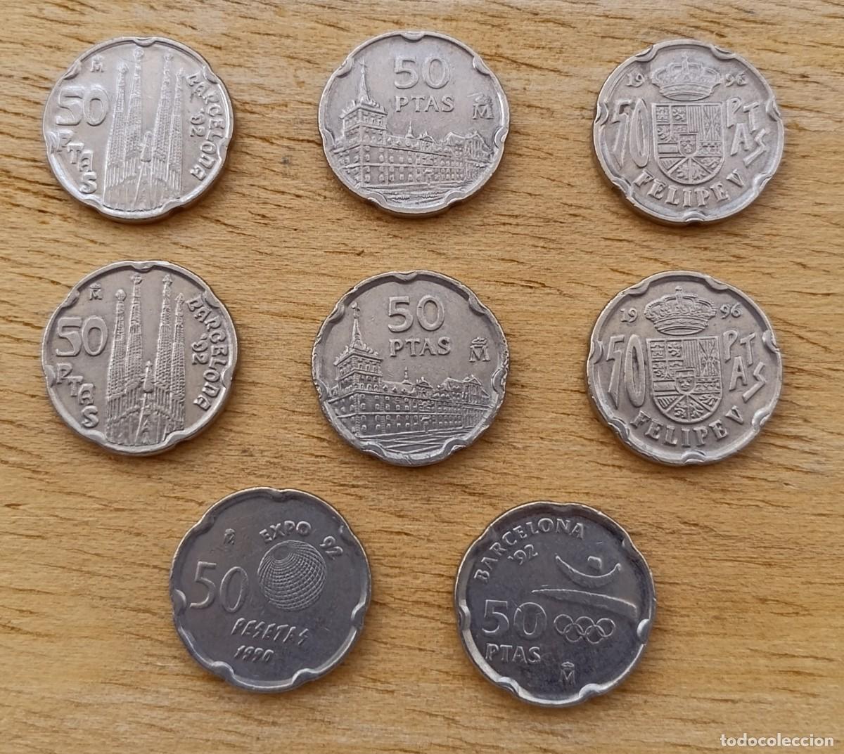 Monnaies Juan Carlos I: Lote 8 Monedas 50 Pesetas (Peque&ntilde;as / Festoneadas) - Conmemorativas y Juan Carlos I 1990-1997