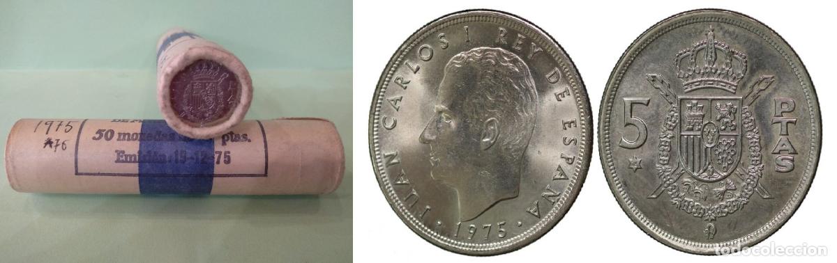 Monete Juan Carlos I: C1975 CARTUCHO DE 50 MONEDA ESPA&Ntilde;A 5 PESETAS 1975 ESTRELLA 76 SIN CIRCULAR