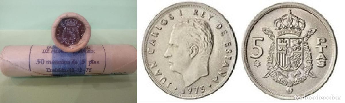 Monete Juan Carlos I: C1975 CARTUCHO DE 50 MONEDA ESPA&Ntilde;A 5 PESETAS 1975 ESTRELLA 79