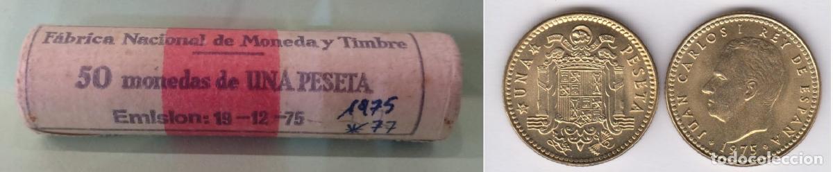 Monete Juan Carlos I: C1975 CARTUCHO DE 50 MONEDAS ESPA&Ntilde;A 1 PESETAS 1975 ESTRELLA 77