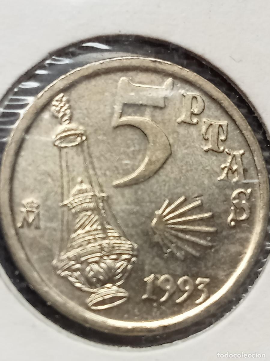 Monedas Juan Carlos I: JUAN CARLOS I 5 PESETAS 1993 EXCESO DE METAL EN 5 EBC