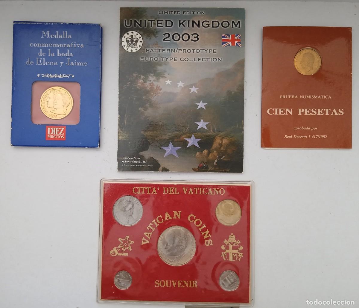 Monedas Juan Carlos I: (1) LOTE DE 4 CARTERAS DE 1 DE PRUEBAS DE JUAN CARLOS 1 BODA DE ELENA,1 INGLATERRA 1 VATICANO