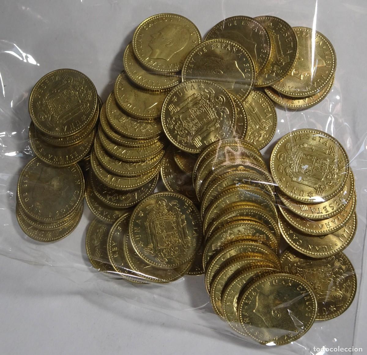 M&uuml;nzen unter Juan Carlos I: LOTE DE 50 MONEDAS 1 PESETA 1975 ,VER FOTOS