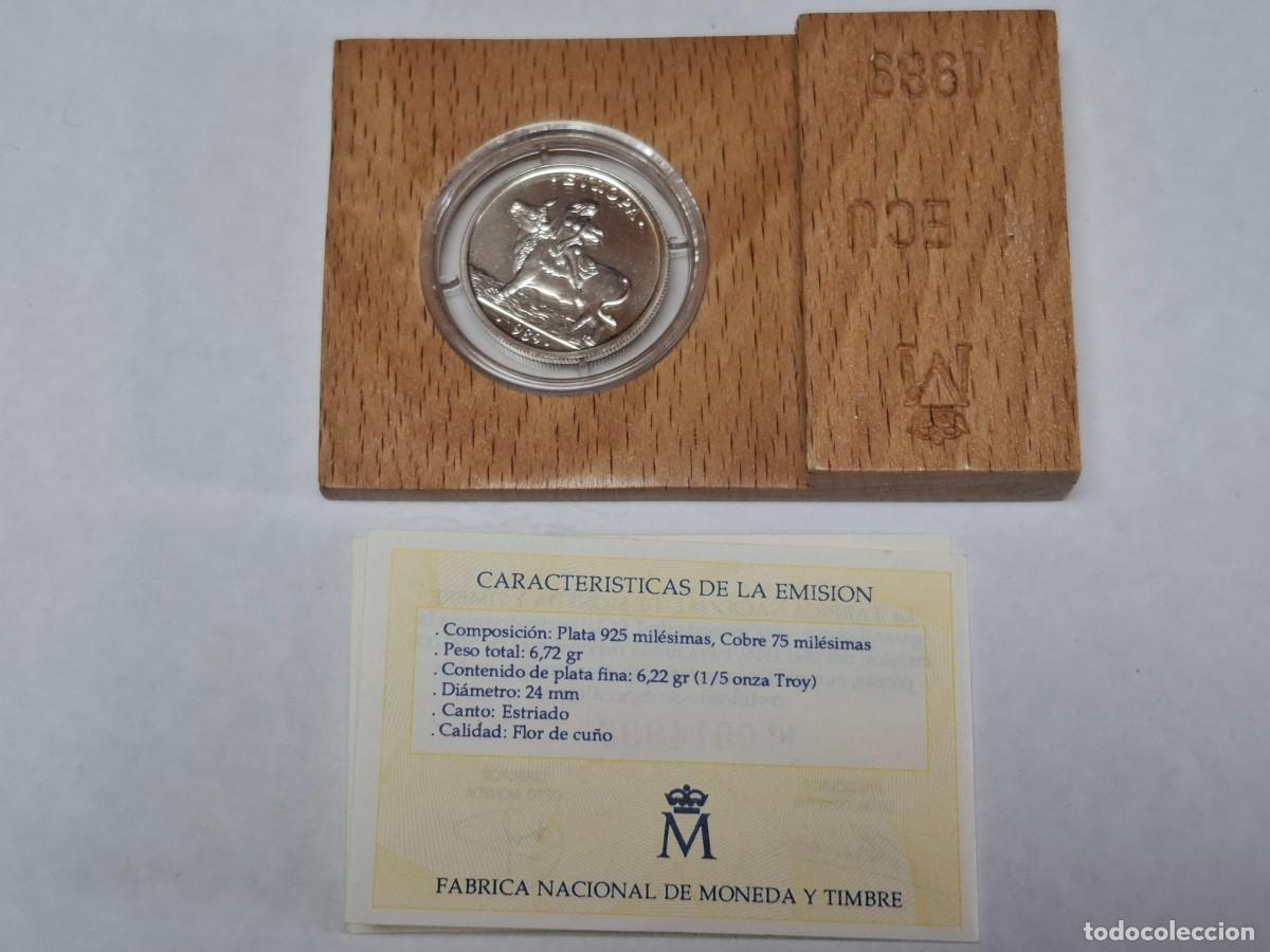 Monedas Juan Carlos I: Estuche Moneda de PLATA de 1 ECU de 1989 EUROPA BANCO DE ESPA&Ntilde;A