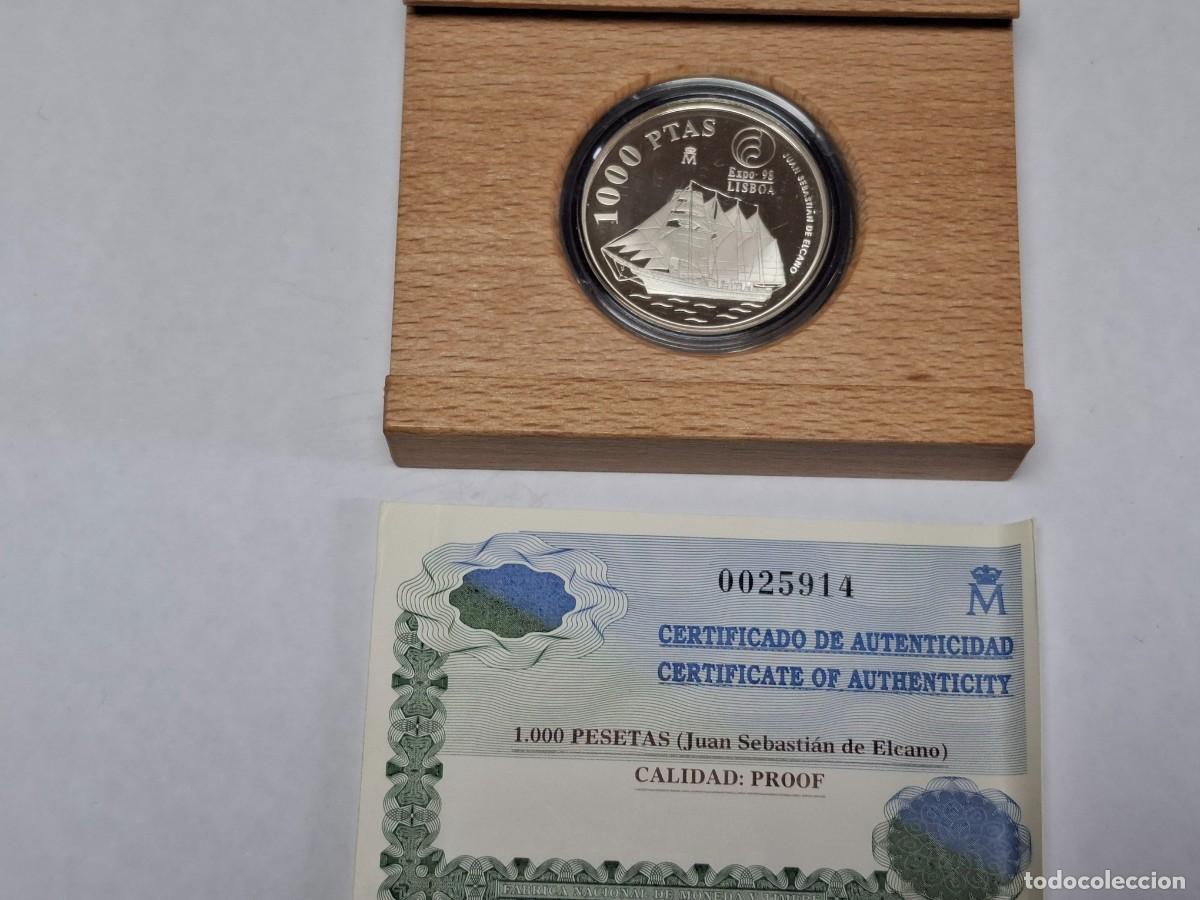 Monedas Juan Carlos I: Estuche Moneda de PLATA de MIL PESETAS de 1998 JUAN S. ELCANO BANCO DE ESPA&Ntilde;A