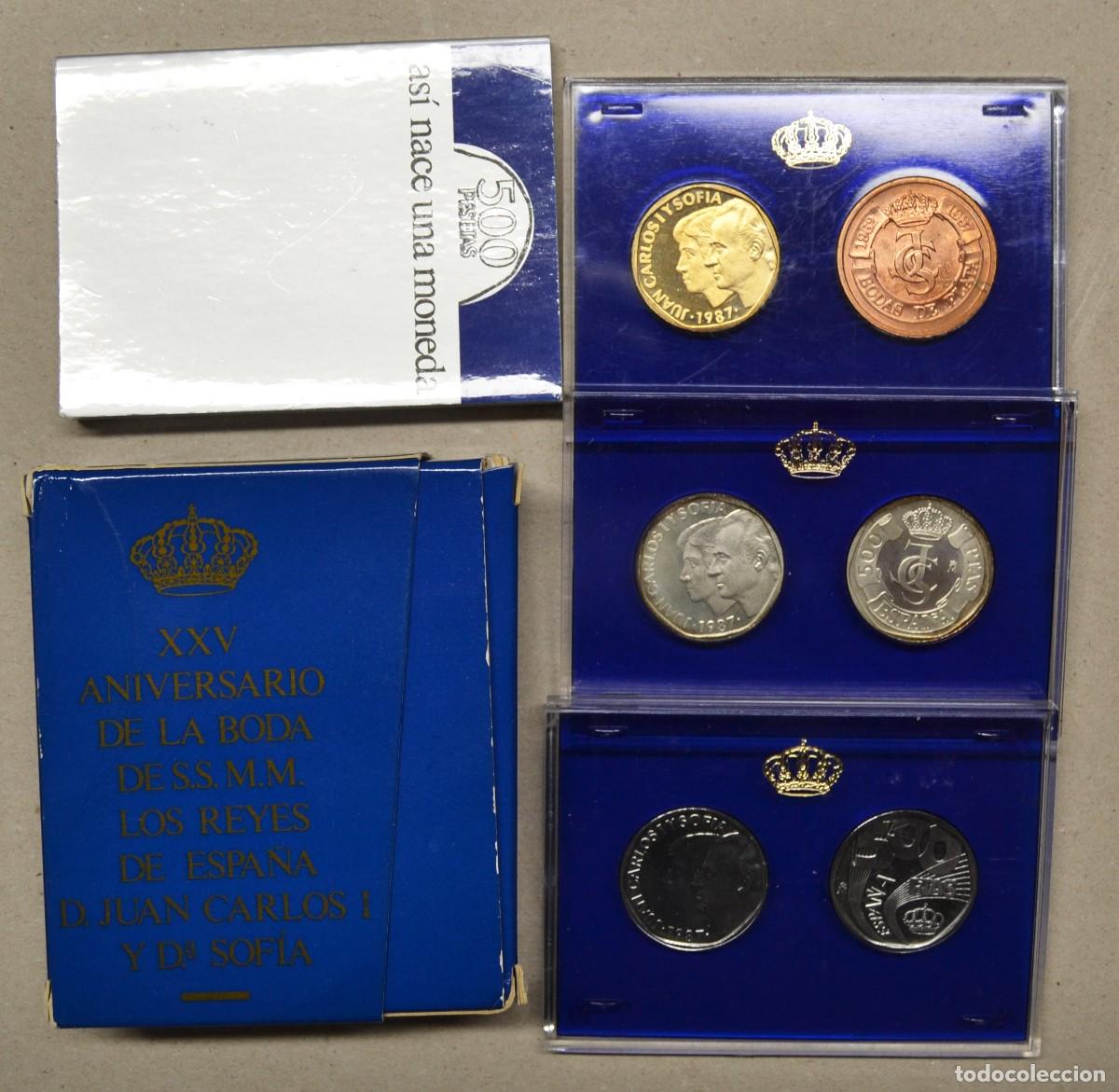 Monedas Juan Carlos I: XXV ANIVERSARIO DE LA BODA DE SS.MM. LOS REYES DE ESPA&Ntilde;A. MONEDA DE 500 PESETAS Y PRUEBAS. LOTE 5735