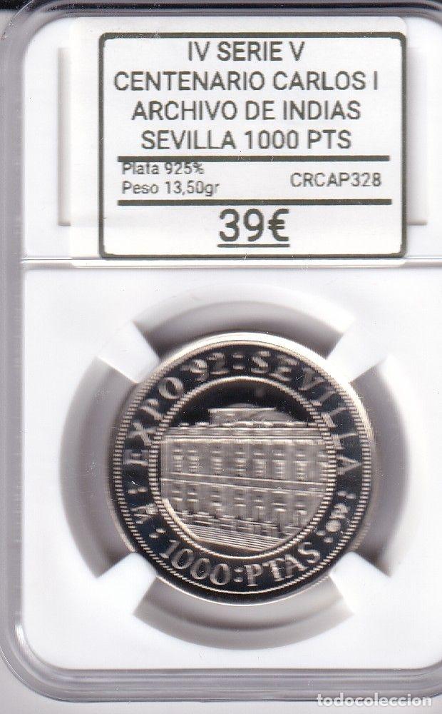 Monedas Juan Carlos I: CRCAP328 MONEDA IV SERIE V CENTENARIO CARLOS I ARCHIVO DE INDIAS SEVILLA 1000 PESETAS 1992