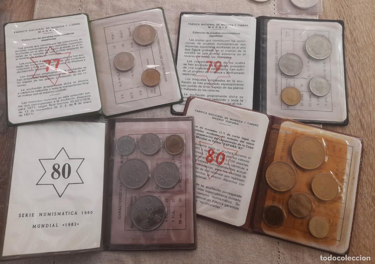 Monedas Juan Carlos I: 4 carteras con monedas de pesetas Pruebas 1975*77, 1975*79, 1980*80 y 1982*80