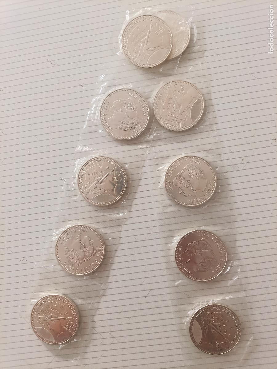 Moedas Juan Carlos I: Tira de 10 monedas de 12 Euros de plata de 2007 precintadas, SC