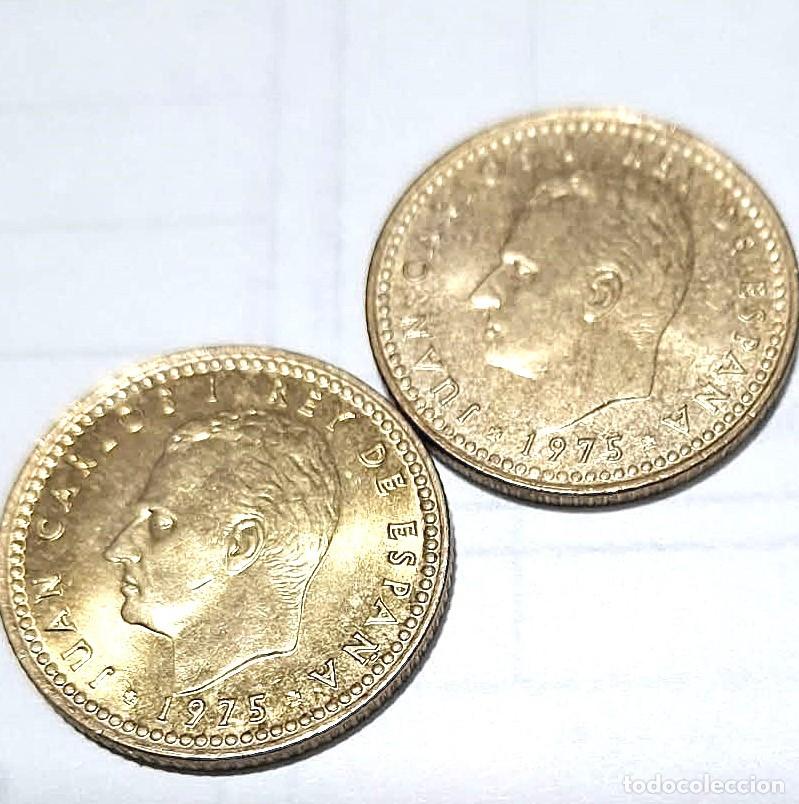 Monedas Juan Carlos I: Espa&ntilde;a, &rdquo;Juan Carlos I&rdquo; Pareja de 1 peseta 1975 *19-76 con distintas intensidades de color./ Foto.