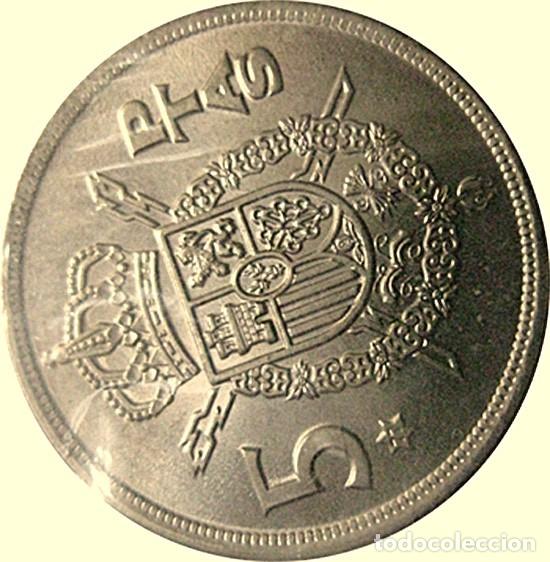 Monedas Juan Carlos I: Espa&ntilde;a, ERROR: 5 pesetas 1975 *77 girada casi 90&ordm; &rdquo;Juan Carlos I&rdquo;./ La de las fotos.
