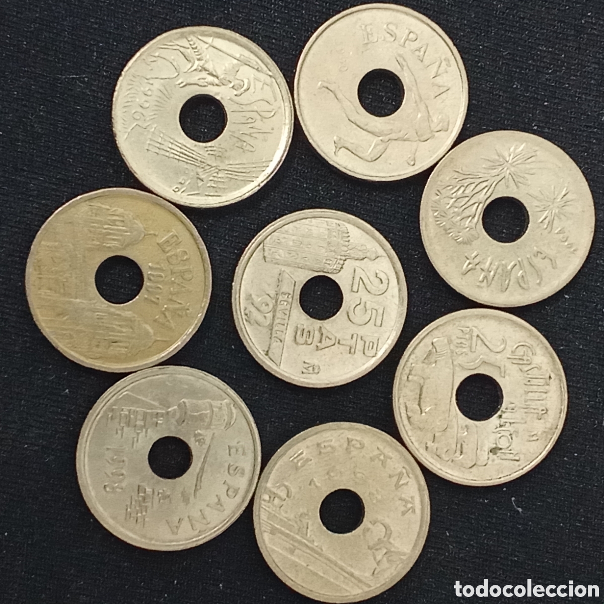 Monedas Juan Carlos I: Espa&ntilde;a 8 monedas de 25 pesetas distintos a&ntilde;os y comunidades