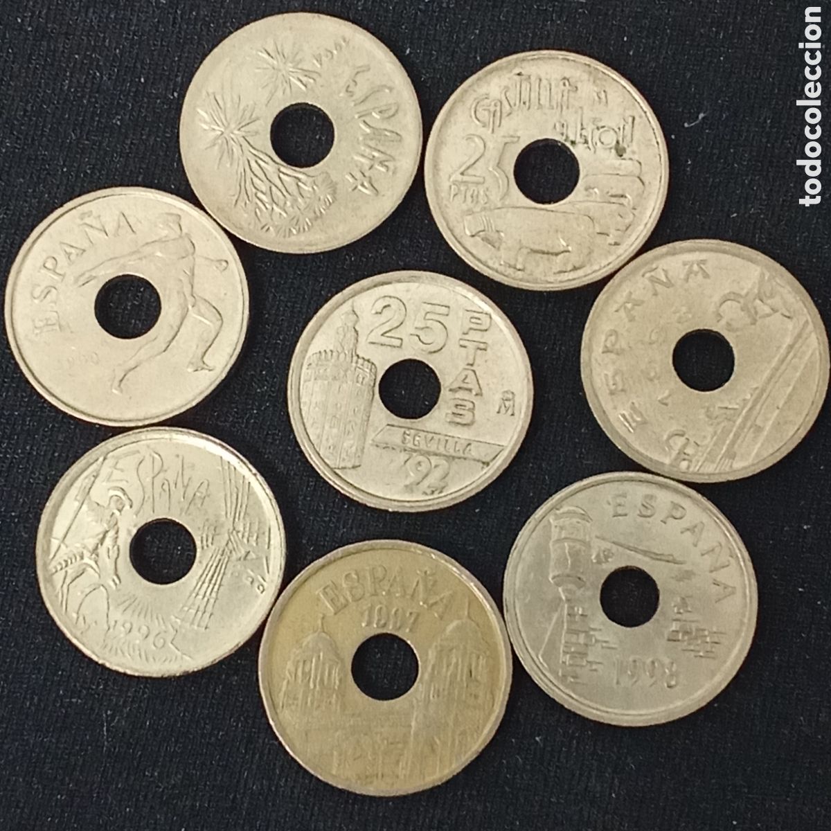 Monedas Juan Carlos I: Espa&ntilde;a 8 monedas de 25 pesetas distintos a&ntilde;os y comunidades