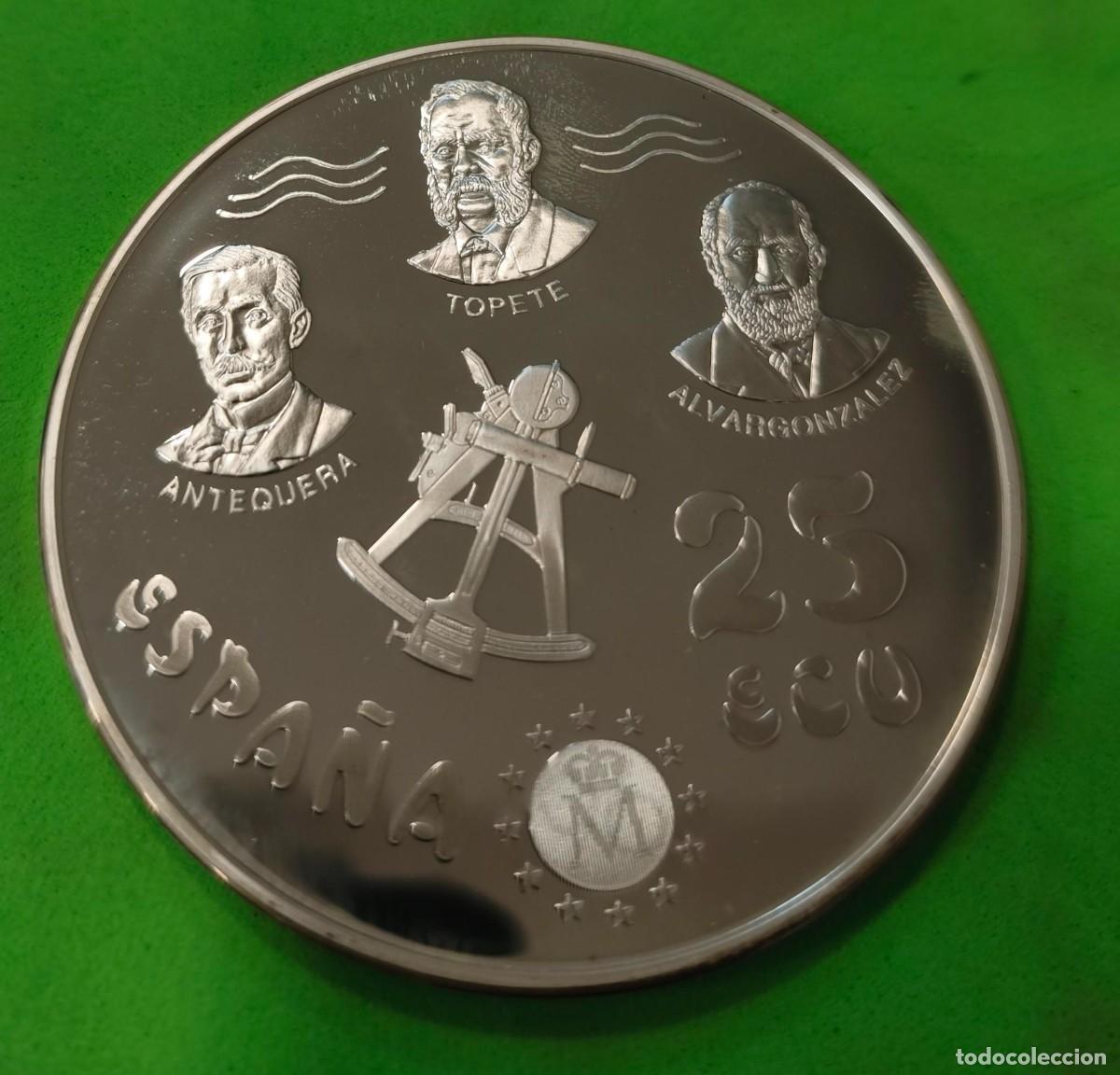 Monedas Juan Carlos I: ESPA&Ntilde;A.A&Ntilde;O 1996. 25 ECUS PLATA &rdquo;ANTEQUERA,TOPETE Y ALVARGONZALEZ&rdquo;. PESO 168,62GR
