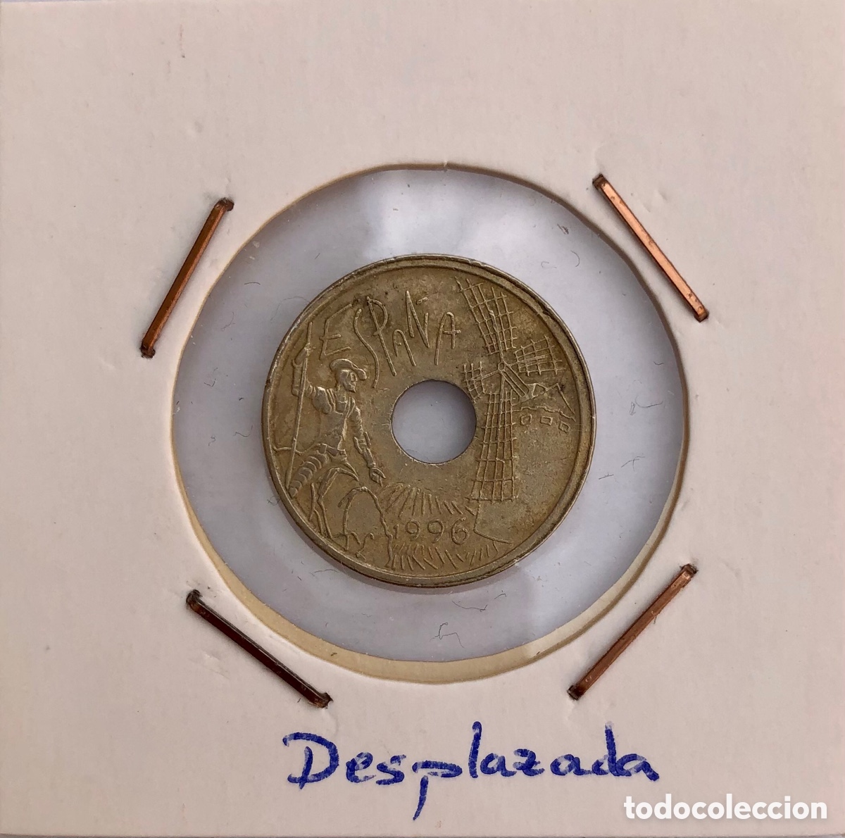 Monedas Juan Carlos I: Moneda 25 Pesetas 1996 Castilla La Mancha Error Acu&ntilde;aci&oacute;n Desplazada