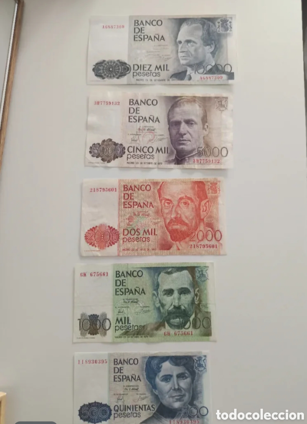 Monedas Juan Carlos I: Lote 5 Billetes de Espa&ntilde;a. Varios a&ntilde;os de emisi&oacute;n