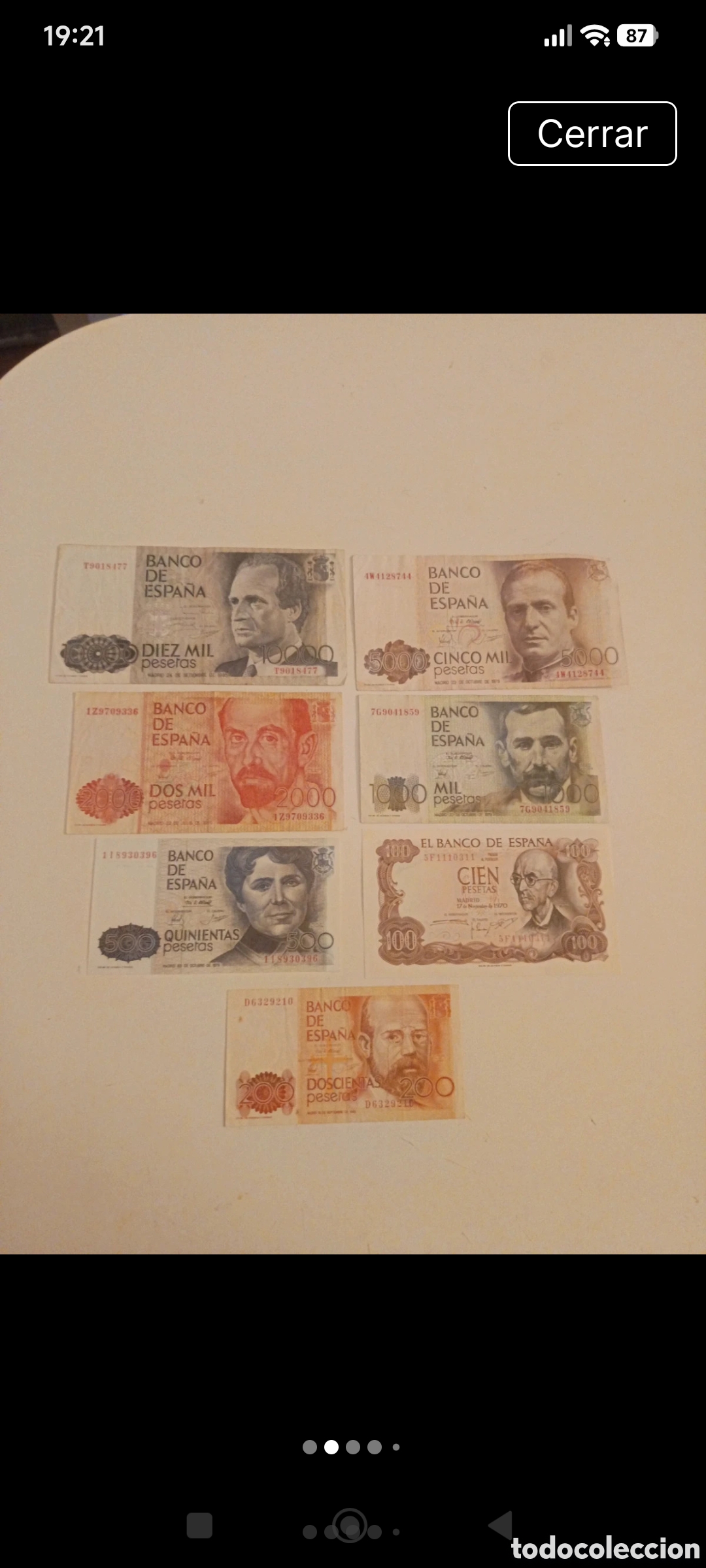 Monedas Juan Carlos I: Lote de 7 Billetes de Espa&ntilde;a. Pesetas. Varias a&ntilde;os de emison